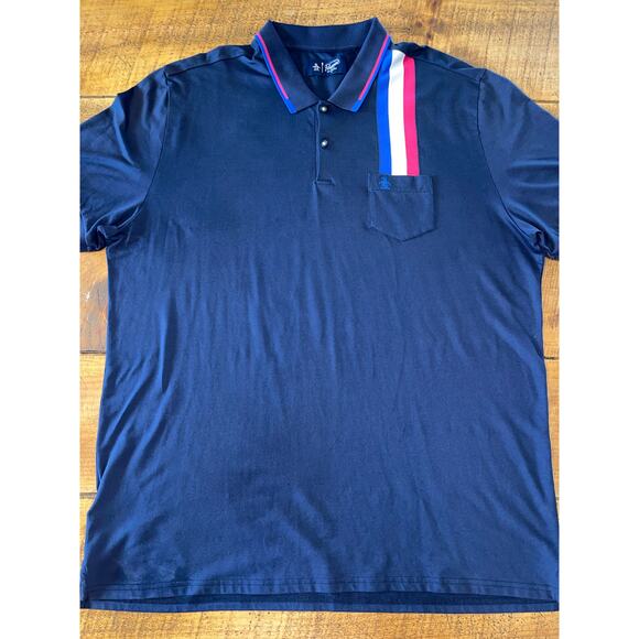 Mens Oringinal Penguin Navy Blue White Pink Stripe Detail Short Sleeve Polo XXXL - Picture 1 of 7